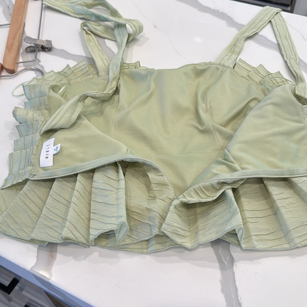 MARBLE Green Ruffled Smocked Tank Top M - Picture 8 of 10